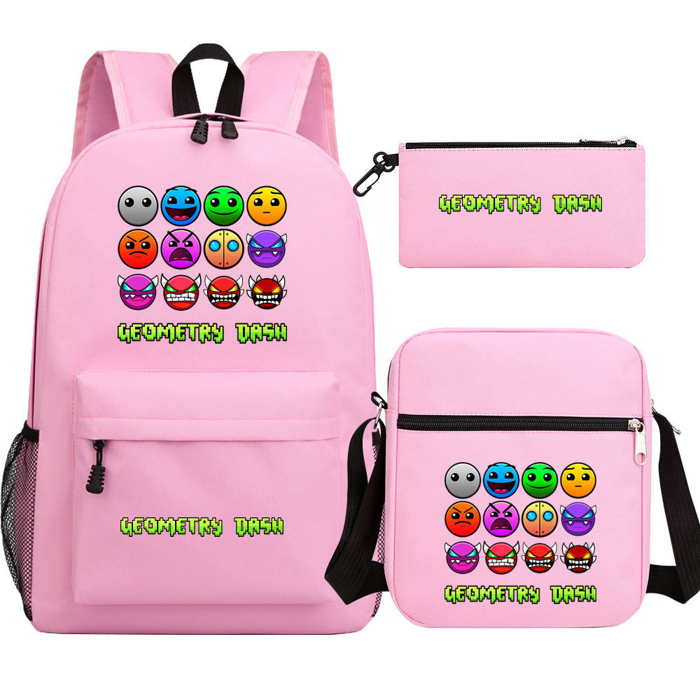 Geometry Dash SchoolBag Backpack Shoulder Bag Book Pencil Bags 3pcs Set