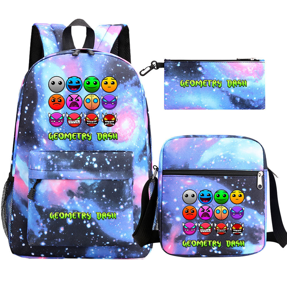Geometry Dash SchoolBag Backpack Shoulder Bag Book Pencil Bags 3pcs Set