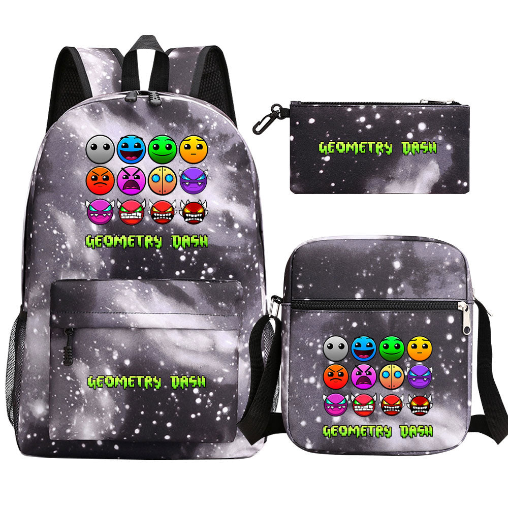 Geometry Dash SchoolBag Backpack Shoulder Bag Book Pencil Bags 3pcs Set