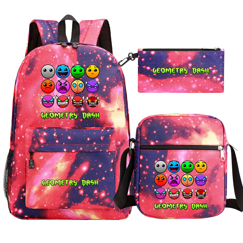 Geometry Dash SchoolBag Backpack Shoulder Bag Book Pencil Bags 3pcs Set