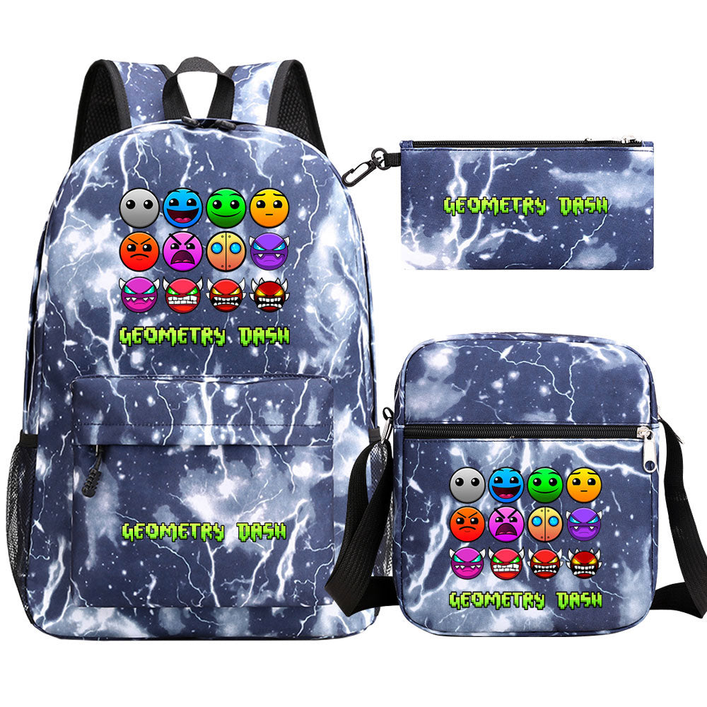 Geometry Dash SchoolBag Backpack Shoulder Bag Book Pencil Bags 3pcs Set