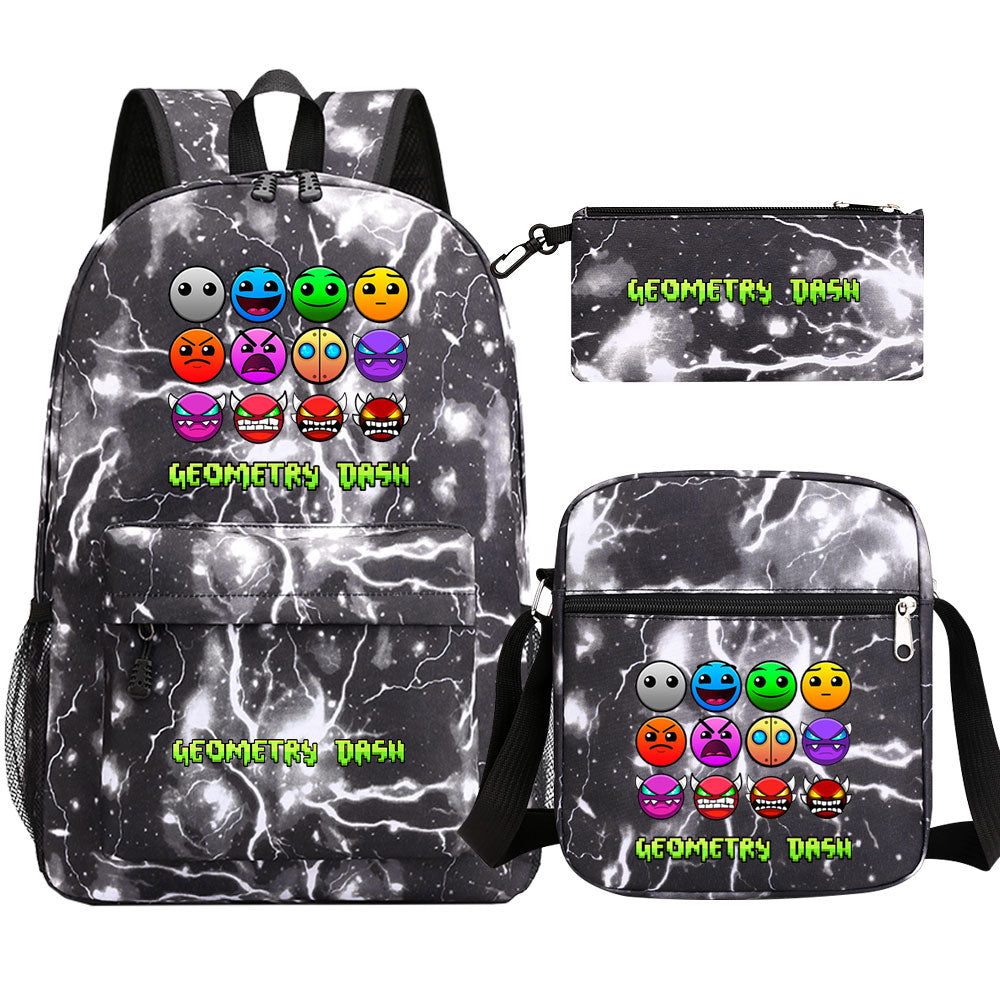 Geometry Dash SchoolBag Backpack Shoulder Bag Book Pencil Bags 3pcs Set