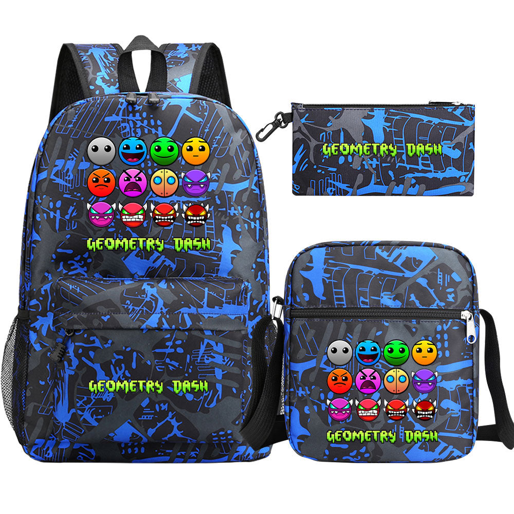 Geometry Dash SchoolBag Backpack Shoulder Bag Book Pencil Bags 3pcs Set