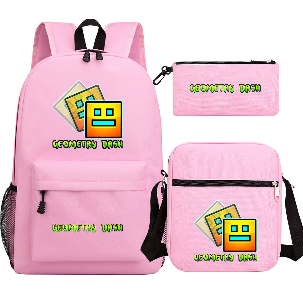 Geometry Dash SchoolBag Backpack Shoulder Bag Book Pencil Bags 3pcs Set
