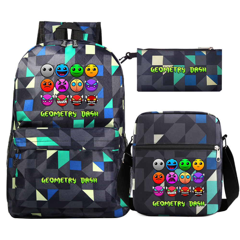Geometry Dash SchoolBag Backpack Shoulder Bag Book Pencil Bags 3pcs Set