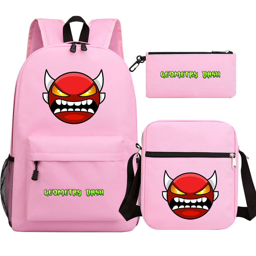 Geometry Dash SchoolBag Backpack Shoulder Bag Book Pencil Bags 3pcs Set