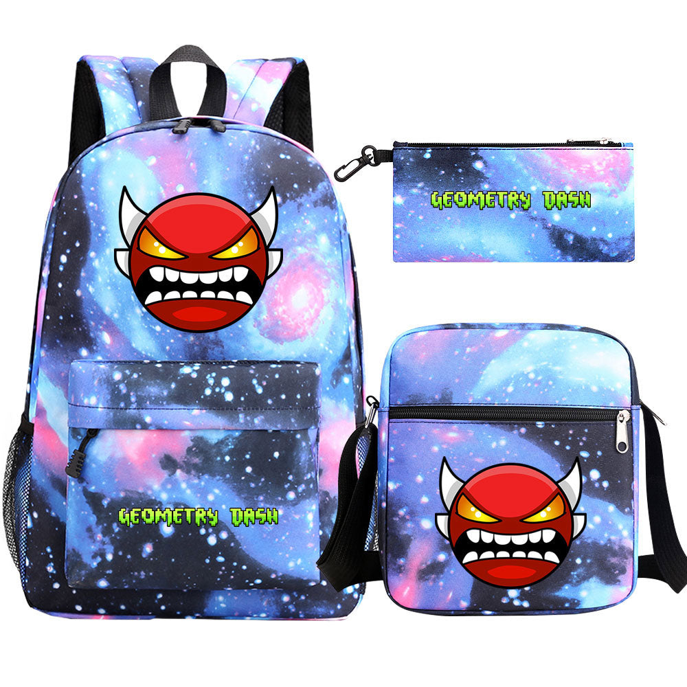 Geometry Dash SchoolBag Backpack Shoulder Bag Book Pencil Bags 3pcs Set