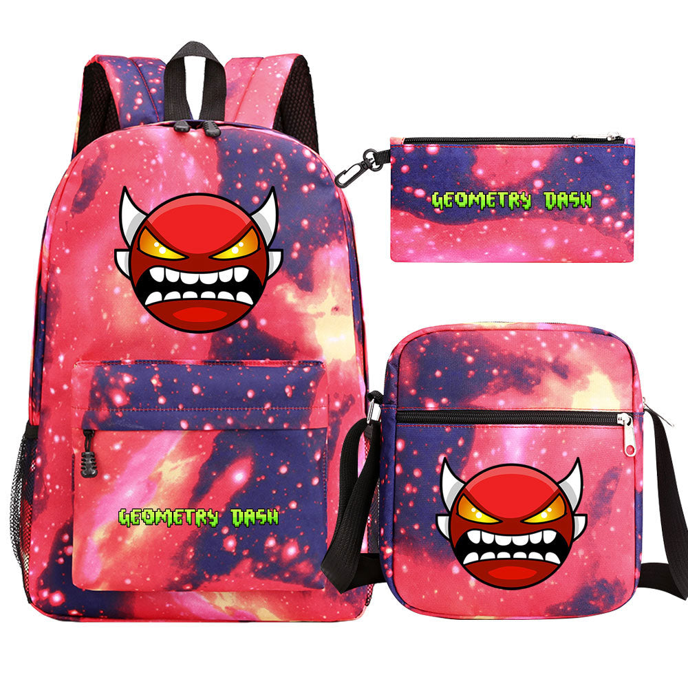 Geometry Dash SchoolBag Backpack Shoulder Bag Book Pencil Bags 3pcs Set