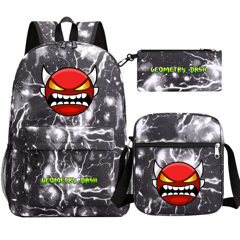 Geometry Dash SchoolBag Backpack Shoulder Bag Book Pencil Bags 3pcs Set