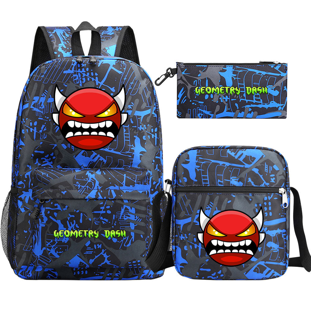 Geometry Dash SchoolBag Backpack Shoulder Bag Book Pencil Bags 3pcs Set