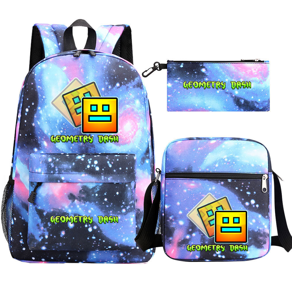 Geometry Dash SchoolBag Backpack Shoulder Bag Book Pencil Bags 3pcs Set