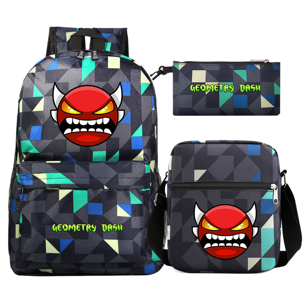 Geometry Dash SchoolBag Backpack Shoulder Bag Book Pencil Bags 3pcs Set