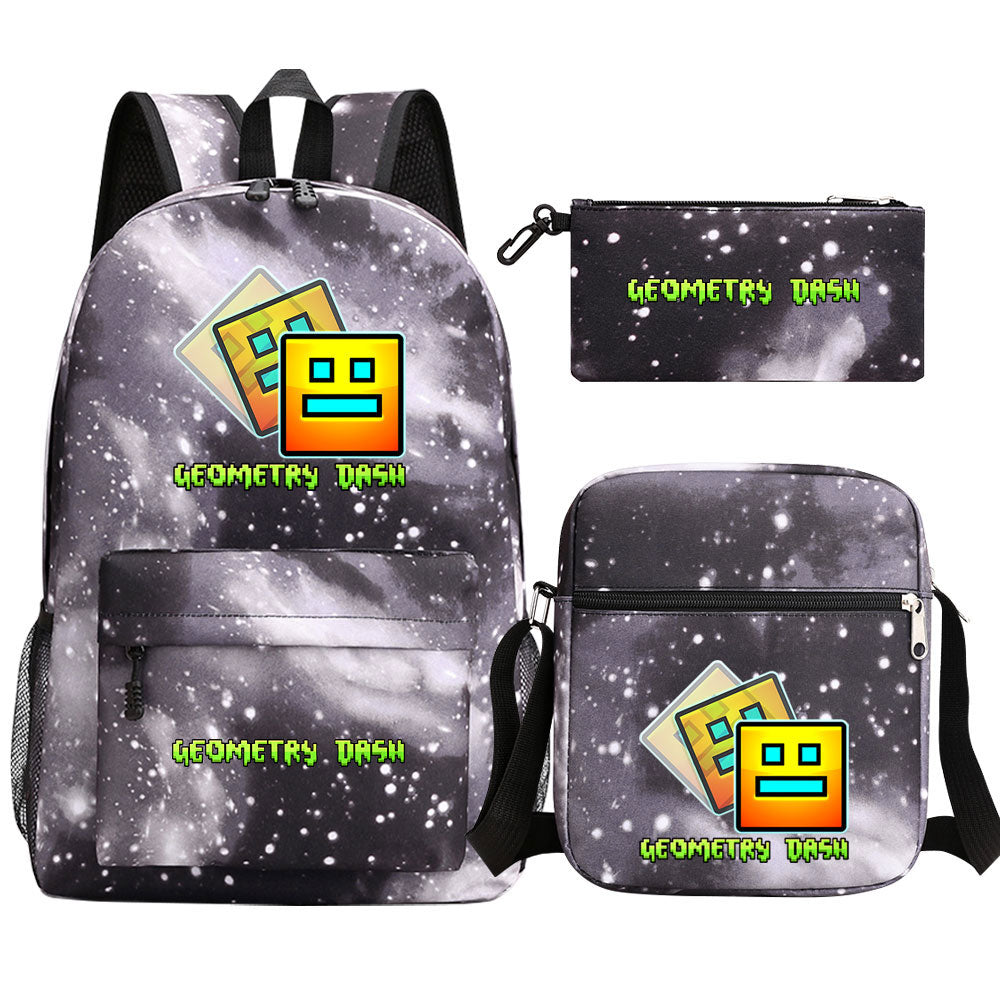 Geometry Dash SchoolBag Backpack Shoulder Bag Book Pencil Bags 3pcs Set