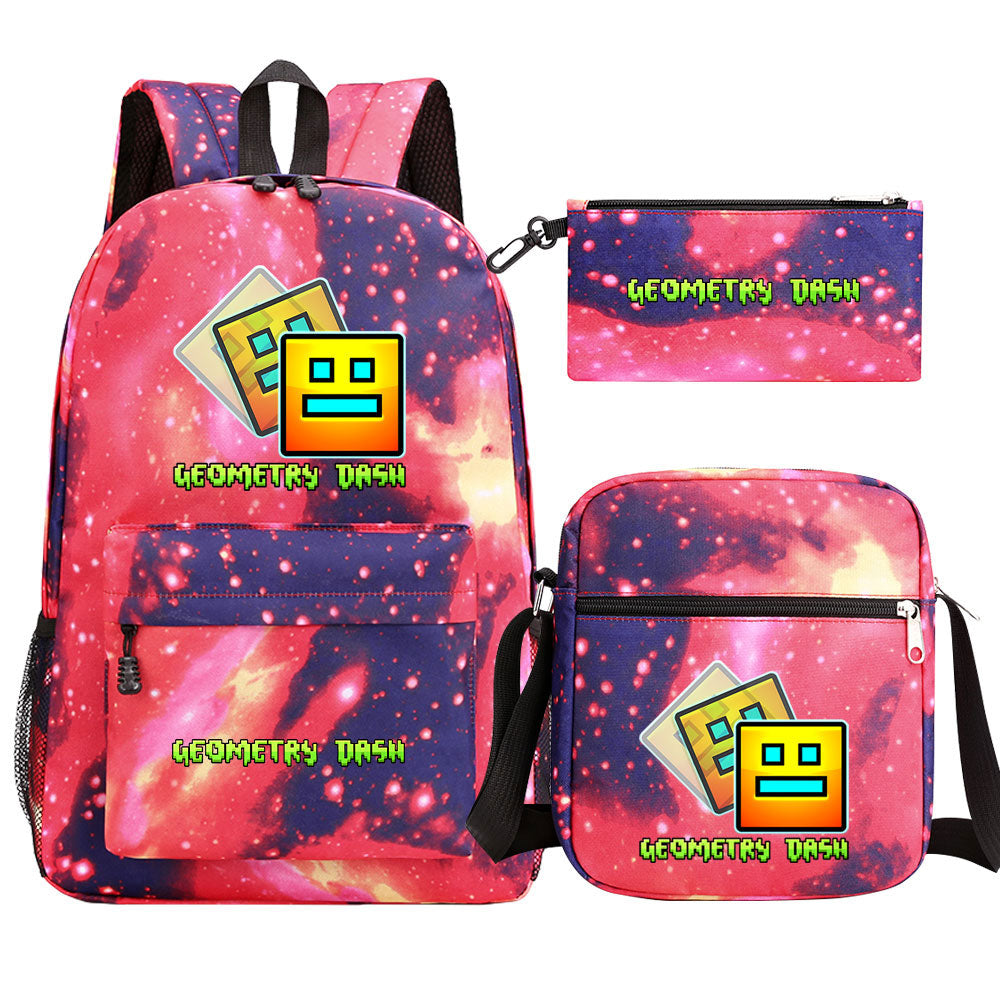 Geometry Dash SchoolBag Backpack Shoulder Bag Book Pencil Bags 3pcs Set