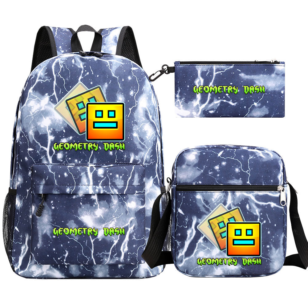 Geometry Dash SchoolBag Backpack Shoulder Bag Book Pencil Bags 3pcs Set
