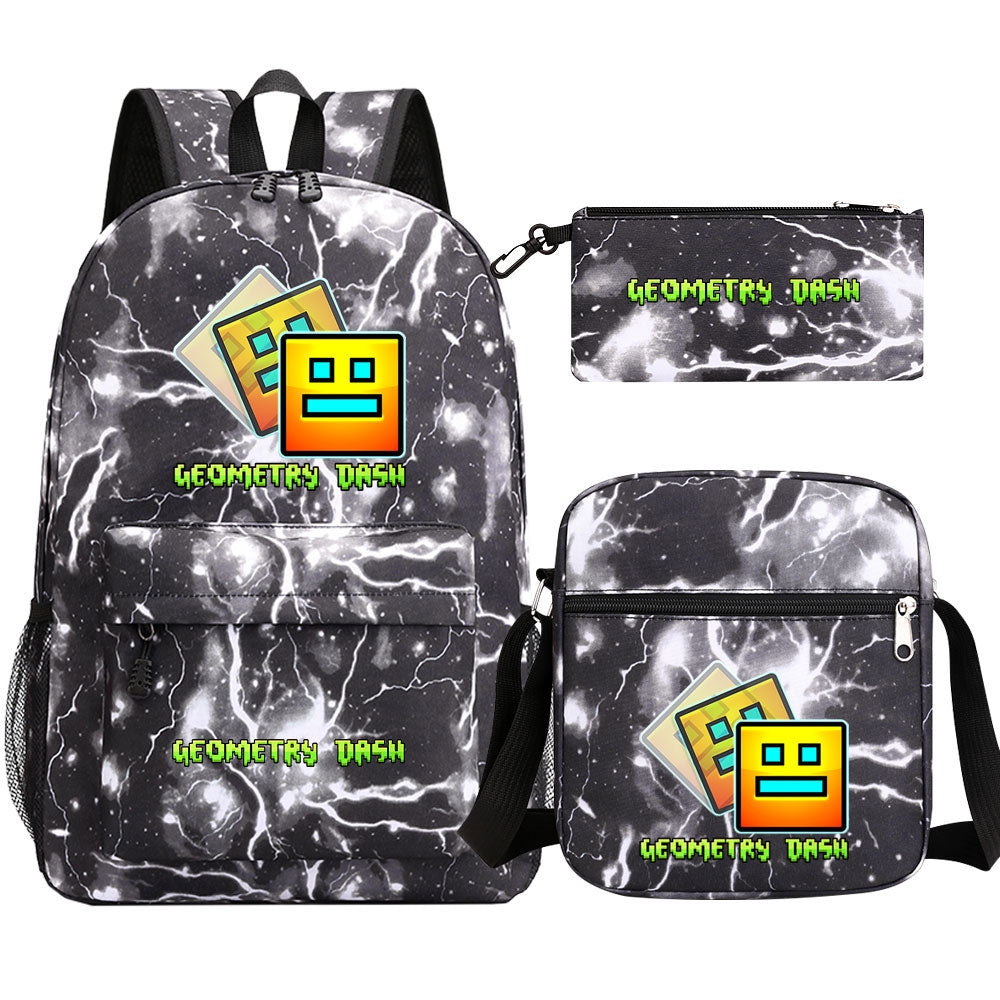 Geometry Dash SchoolBag Backpack Shoulder Bag Book Pencil Bags 3pcs Set