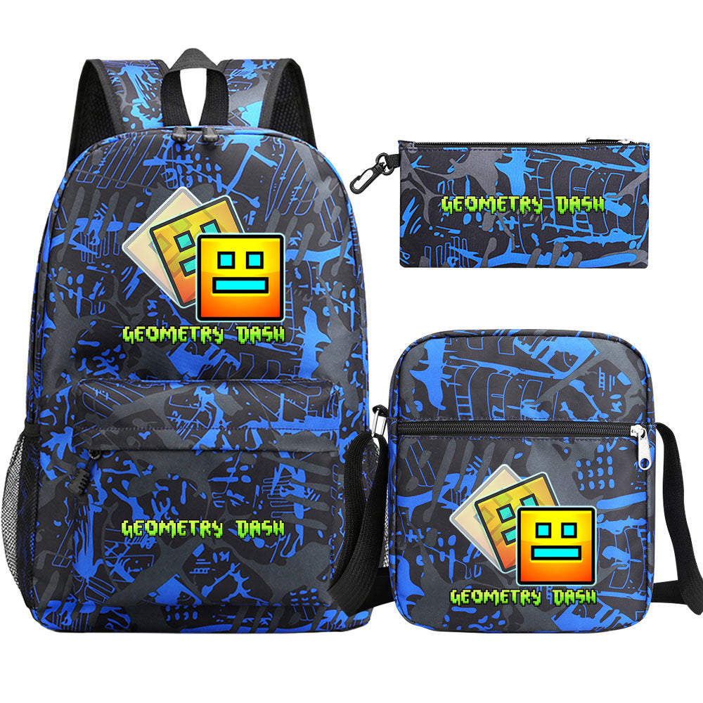 Geometry Dash SchoolBag Backpack Shoulder Bag Book Pencil Bags 3pcs Set