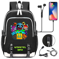 Geometry Dash USB Charging Backpack School Note Book Laptop Travel Bags