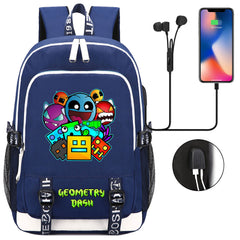 Geometry Dash USB Charging Backpack School Note Book Laptop Travel Bags
