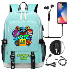 Geometry Dash USB Charging Backpack School Note Book Laptop Travel Bags
