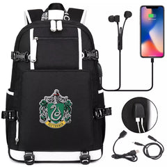 Harry Potter Slytherin  USB Charging Backpack School NoteBook Laptop Travel Bags