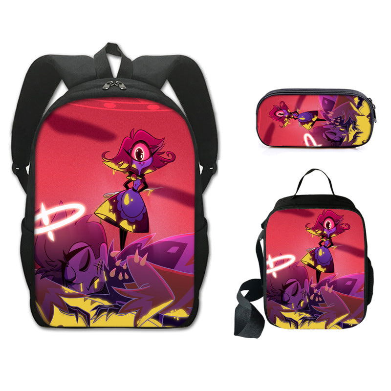 Hazbin Hotel Schoolbag Backpack Lunch Bag Pencil Case 3pcs Set Gift for Kids Students