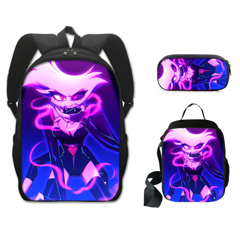 Hazbin Hotel Schoolbag Backpack Lunch Bag Pencil Case 3pcs Set Gift for Kids Students