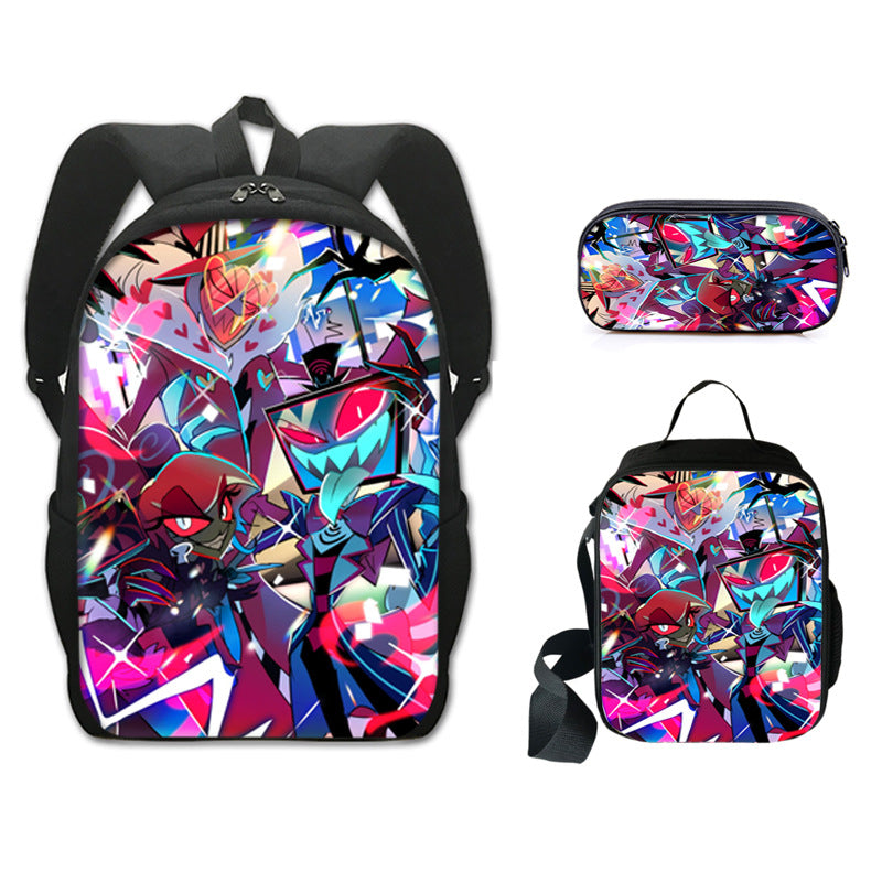 Hazbin Hotel Schoolbag Backpack Lunch Bag Pencil Case 3pcs Set Gift for Kids Students