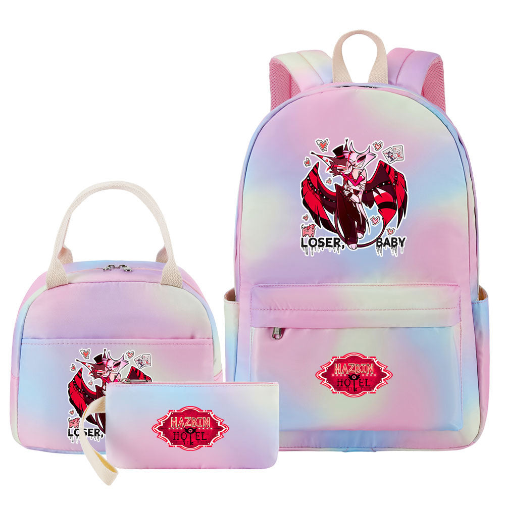 Hazbin Hotel Pink Starry Sky SchoolBag Backpack Lunch Box Bag Book Pencil Bags 3pcs Set