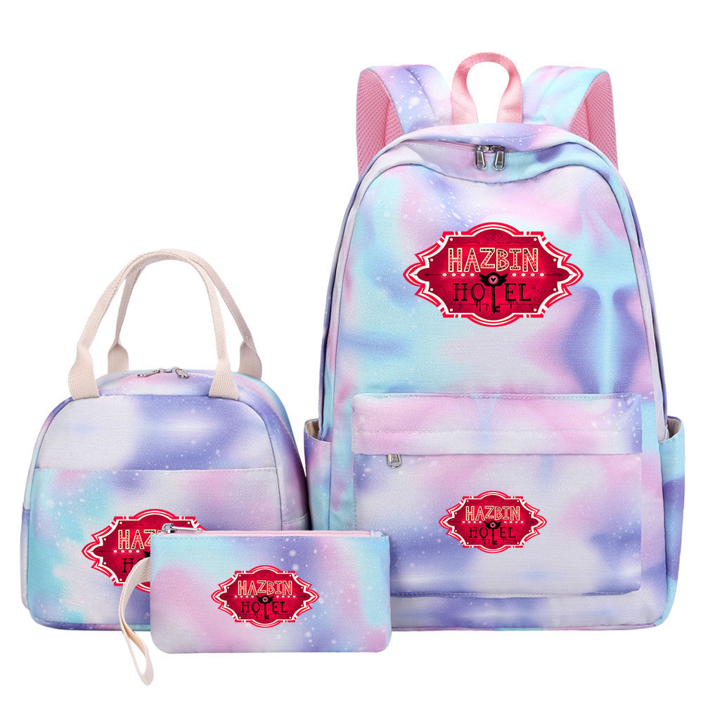 Hazbin Hotel Pink Starry Sky SchoolBag Backpack Lunch Box Bag Book Pencil Bags 3pcs Set