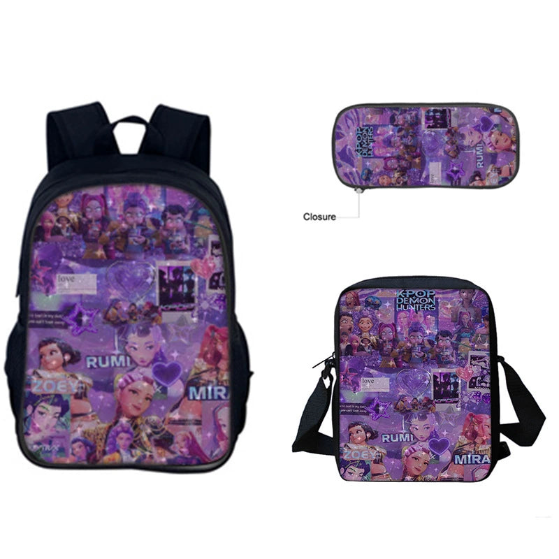 Huntrix Kpop Schoolbag Backpack Lunch Bag Pencil Case 3pcs Set Gift for Kids Students