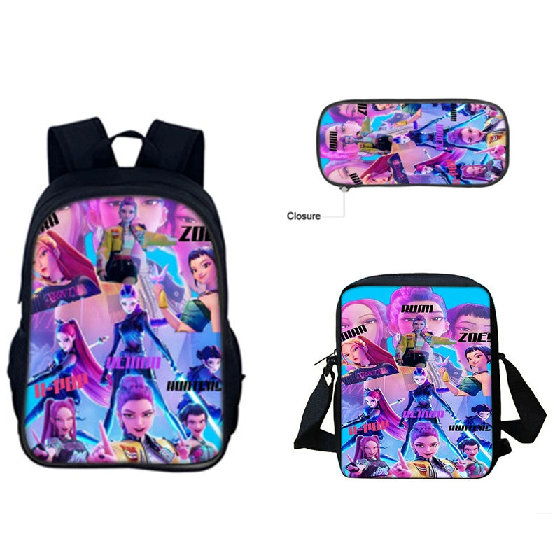 Huntrix Kpop Schoolbag Backpack Lunch Bag Pencil Case 3pcs Set Gift for Kids Students