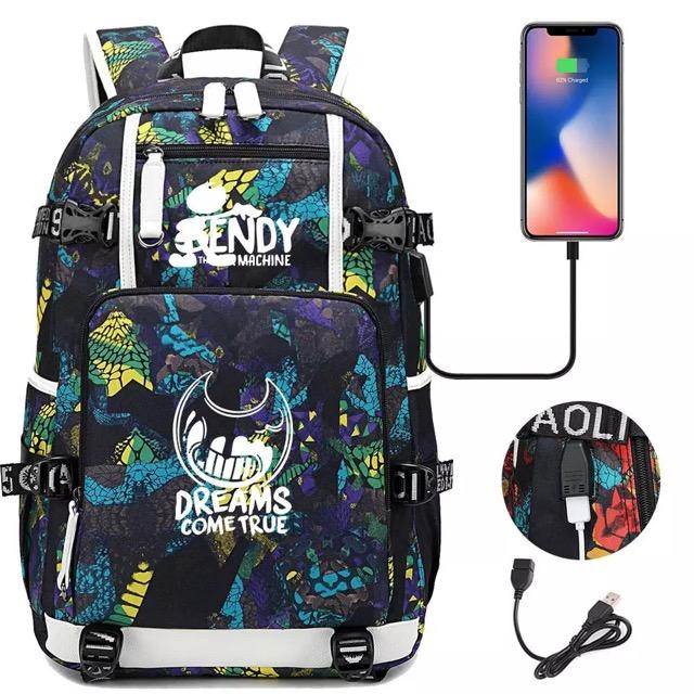 Bendy and Ink Machine USB Charging Backpack School NoteBook Laptop Travel Bags