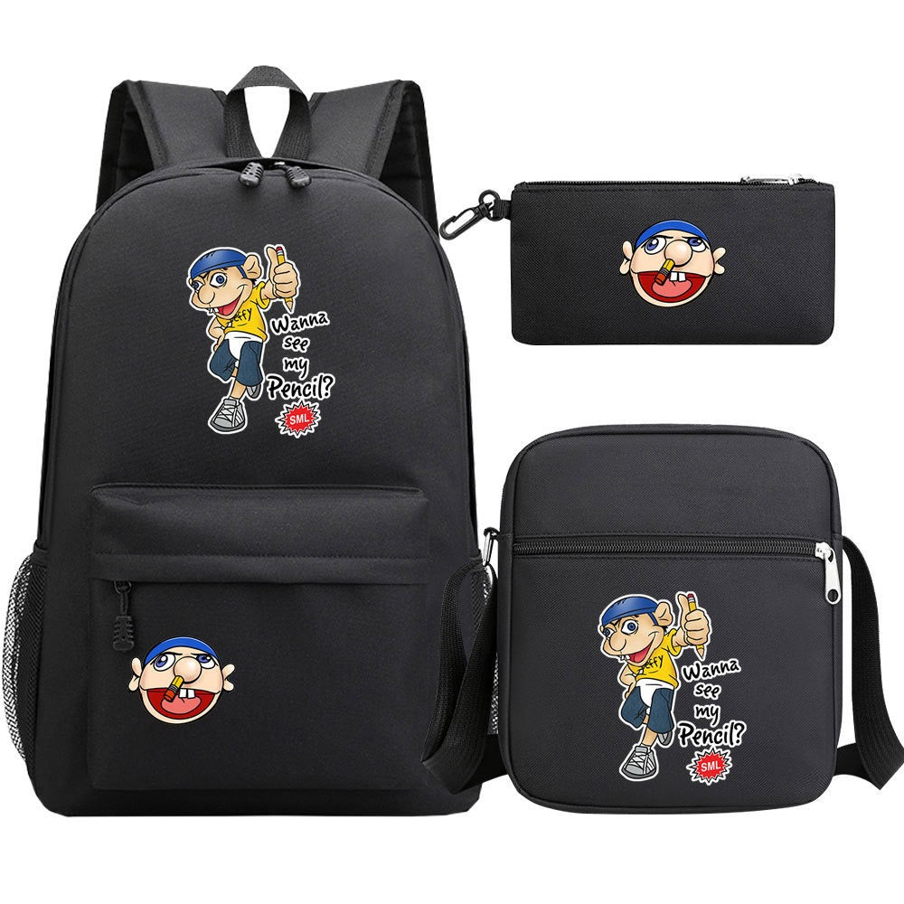 Jeffy SchoolBag Backpack Shoulder Bag Book Pencil Bags 3pcs Set