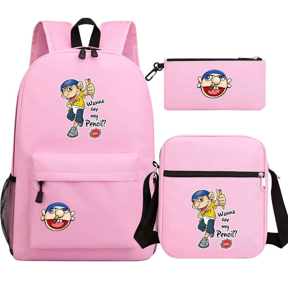Jeffy SchoolBag Backpack Shoulder Bag Book Pencil Bags 3pcs Set