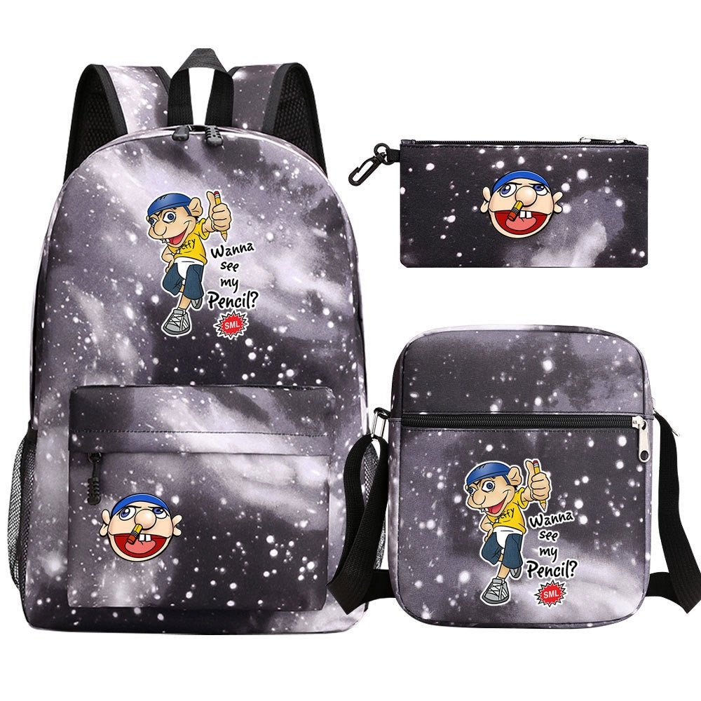 Jeffy SchoolBag Backpack Shoulder Bag Book Pencil Bags 3pcs Set