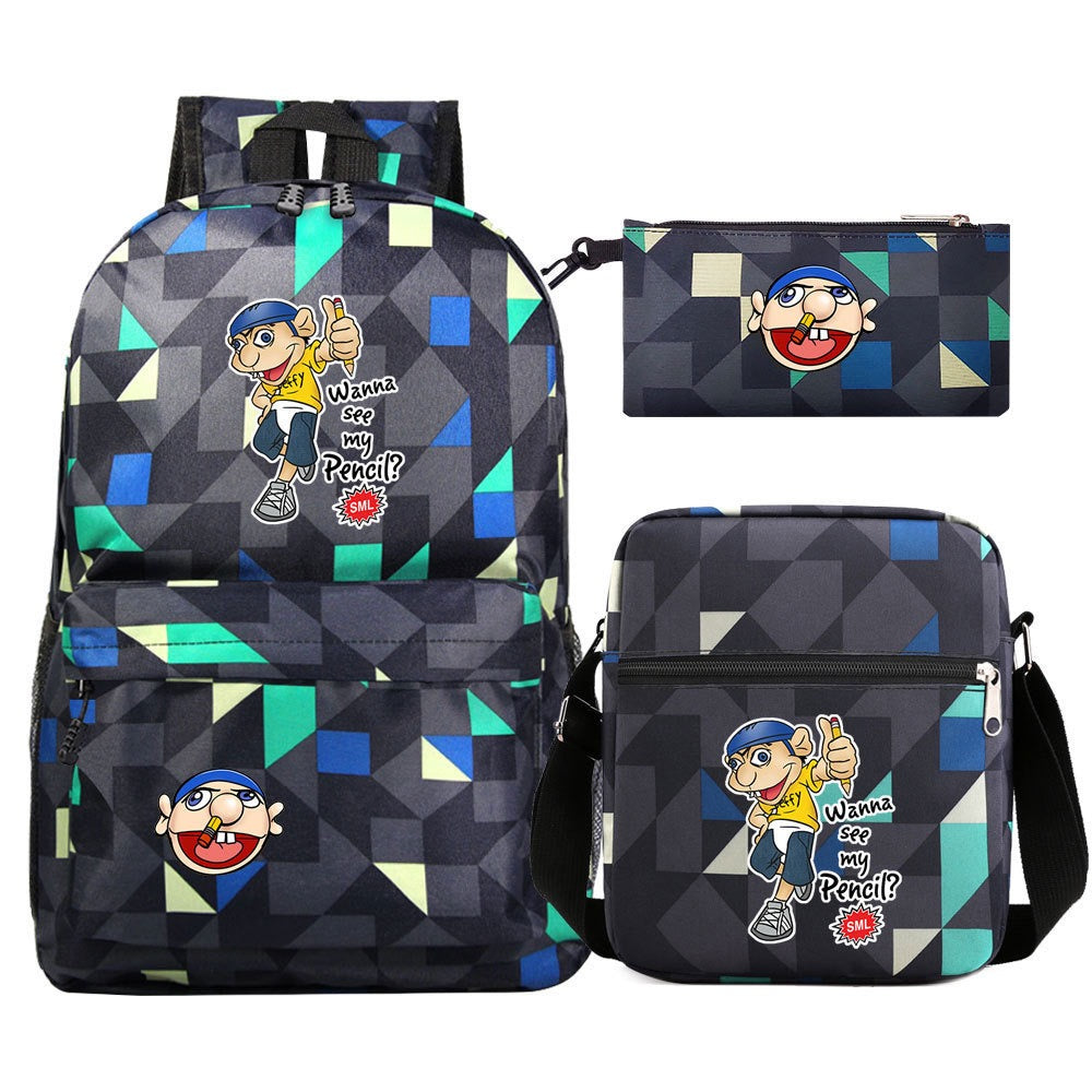 Jeffy SchoolBag Backpack Shoulder Bag Book Pencil Bags 3pcs Set
