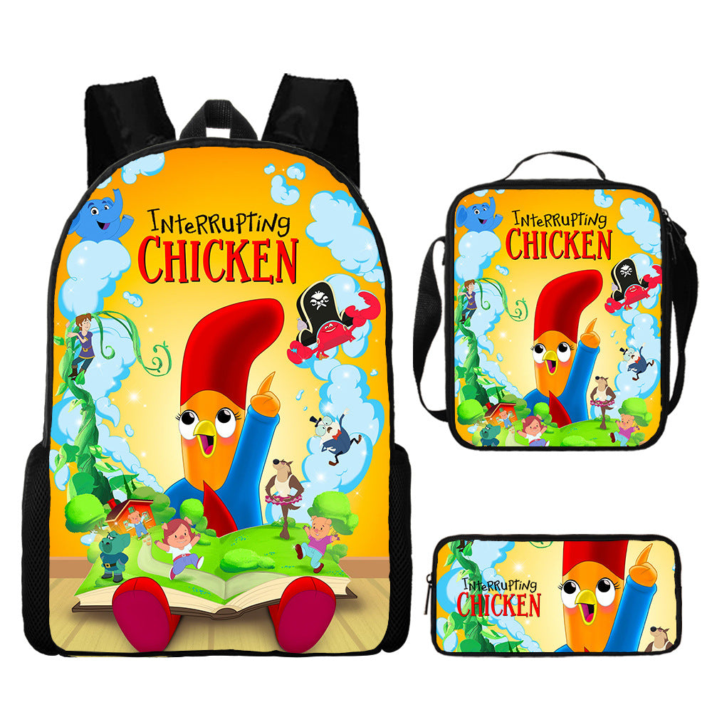 Interrupting Chicken Schoolbag Backpack Lunch Bag Pencil Case 3pcs Set Gift for Kids Students