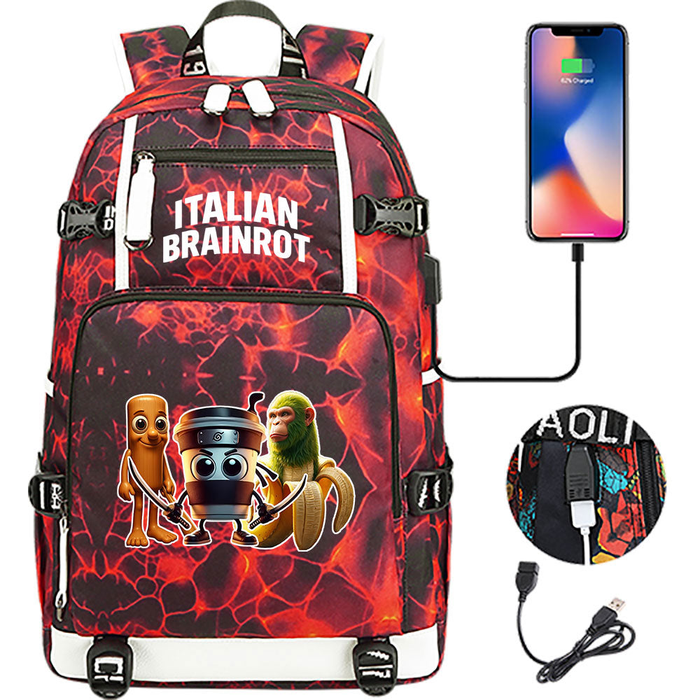 Italian Brainrot USB Charging Backpack School NoteBook Laptop Travel Bags