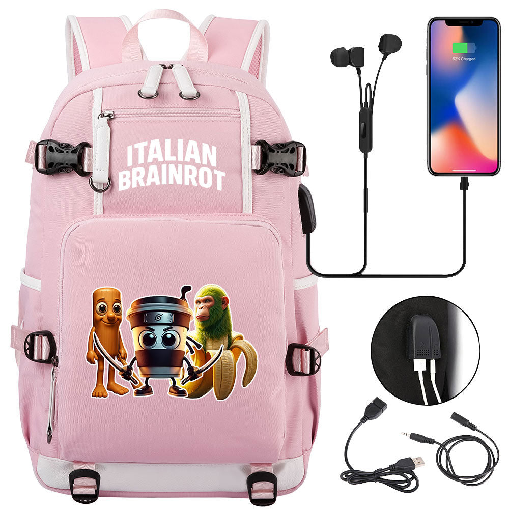 Italian Brainrot USB Charging Backpack School NoteBook Laptop Travel Bags