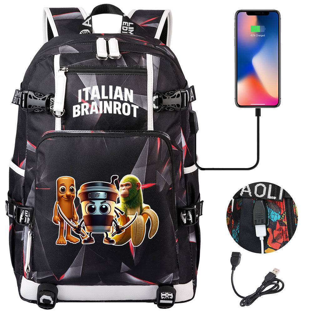 Italian Brainrot USB Charging Backpack School NoteBook Laptop Travel Bags