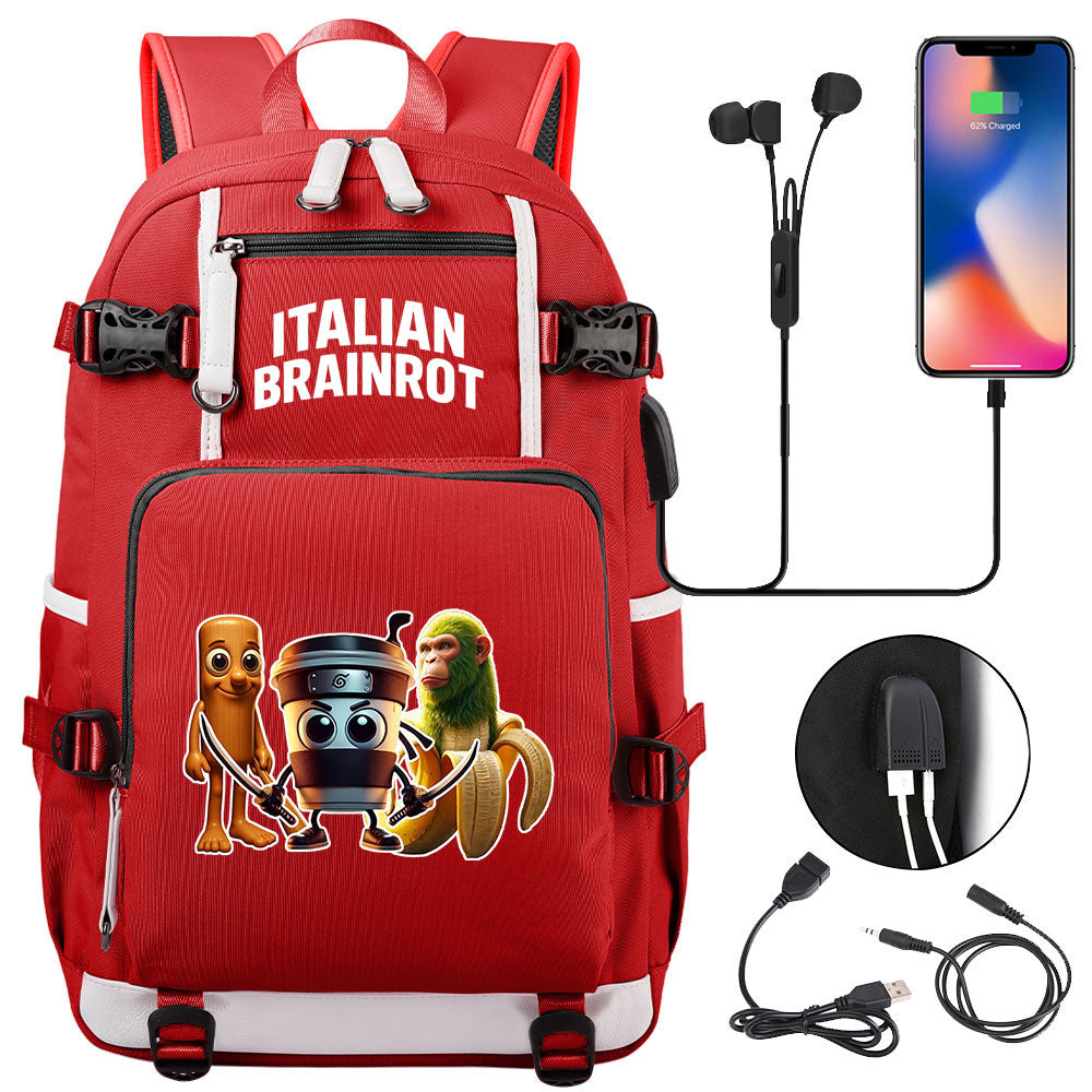 Italian Brainrot USB Charging Backpack School NoteBook Laptop Travel Bags