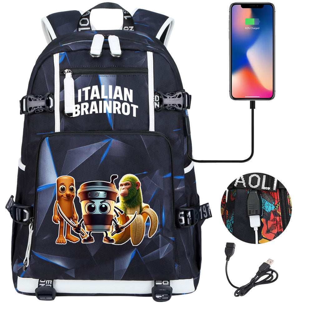 Italian Brainrot USB Charging Backpack School NoteBook Laptop Travel Bags