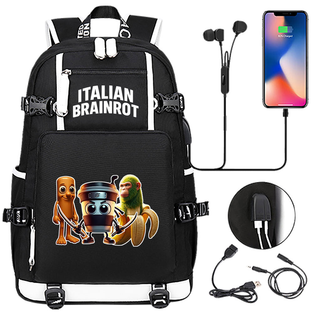Italian Brainrot USB Charging Backpack School NoteBook Laptop Travel Bags