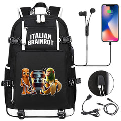 Italian Brainrot USB Charging Backpack School NoteBook Laptop Travel Bags