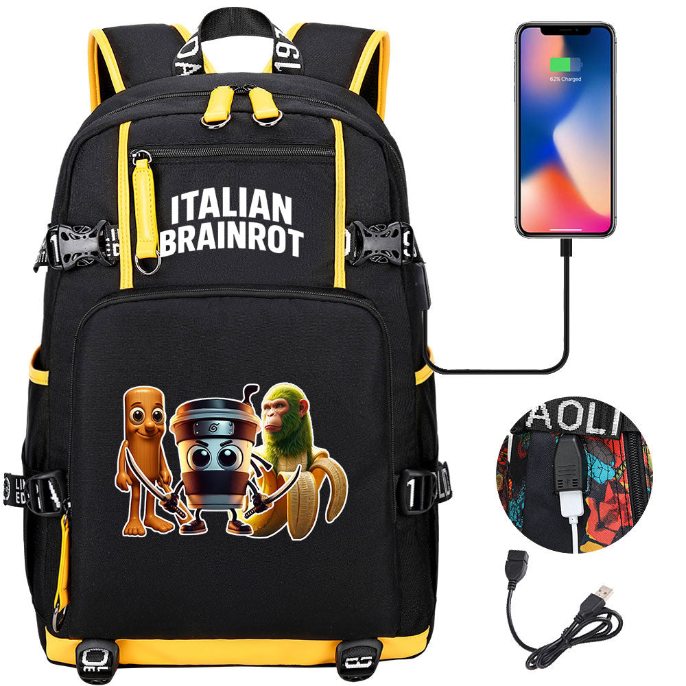 Italian Brainrot USB Charging Backpack School NoteBook Laptop Travel Bags