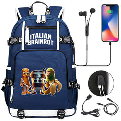 Italian Brainrot USB Charging Backpack School NoteBook Laptop Travel Bags