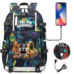 Italian Brainrot USB Charging Backpack School NoteBook Laptop Travel Bags