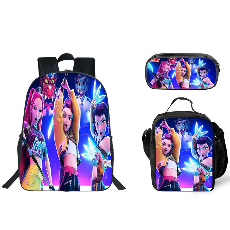 KPop Demon Hunters Schoolbag Backpack Lunch Bag Pencil Case 3pcs Set Gift for Kids Students