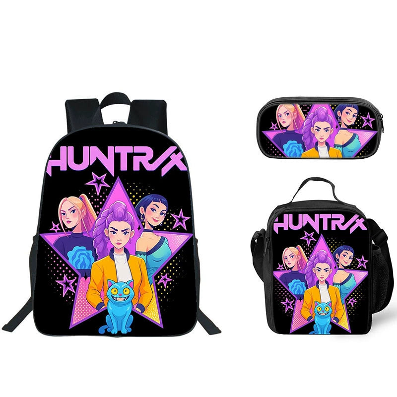 KPop Demon Hunters Schoolbag Backpack Lunch Bag Pencil Case 3pcs Set Gift for Kids Students